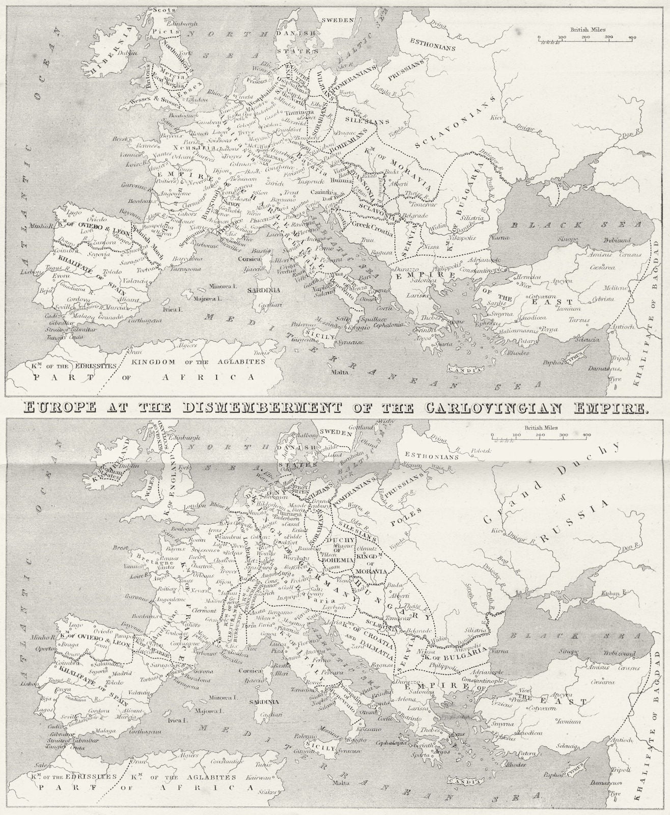 EUROPE. Empire Charlemagne; Carlovingian c1850 old antique map plan chart